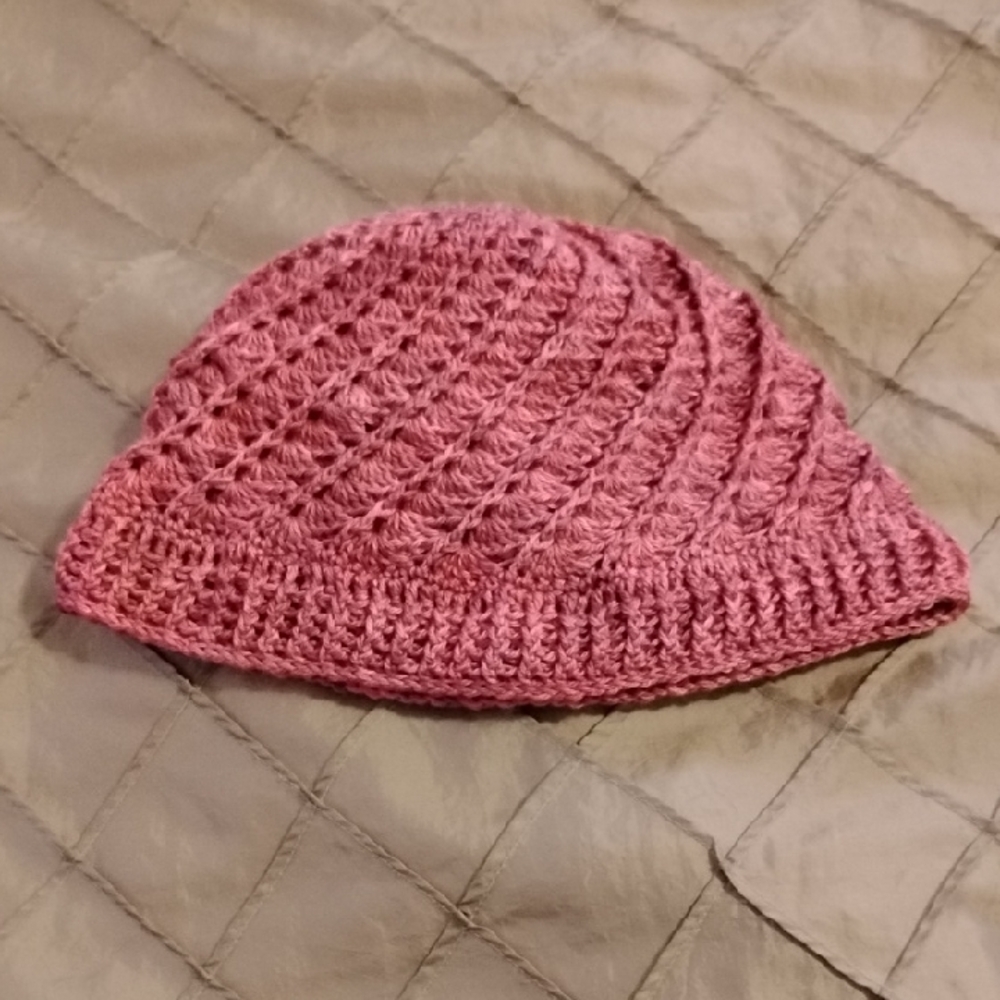 Beautiful Handmade Crocheted Pink Silk/Merino Wool Blend Hat Women's Size Large